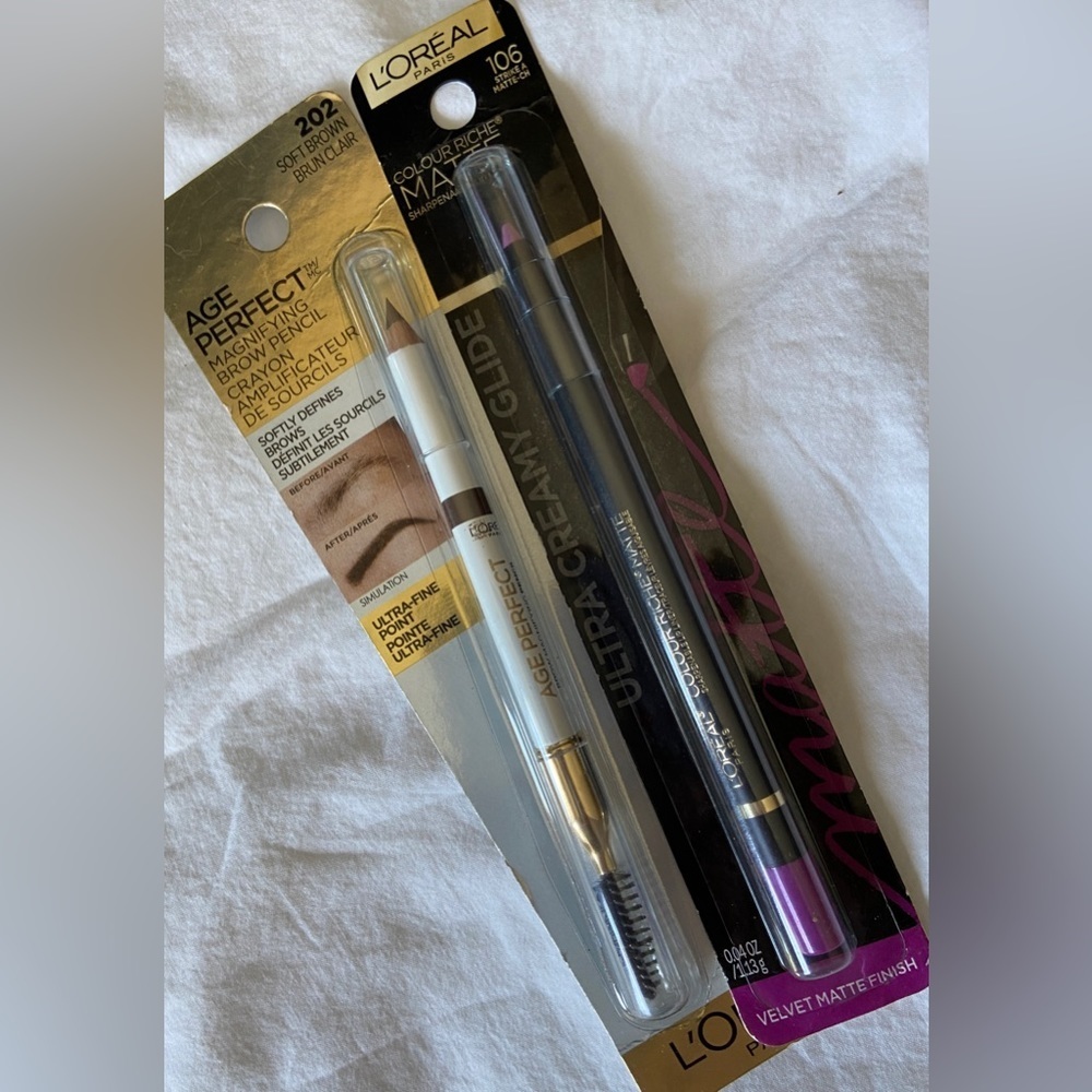 TWO Brand New L’Oréal Liners👄 LipLiner 💜Violet/Lilac &👁️EyeBrown/EyeLiner Pencil